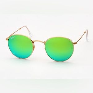 Ray-Ban Green And Gold Round Flash Lense